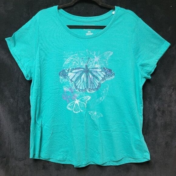 SOMOMA TURQUOISE BUTTERFLY CREWNECK T-SHIRT, SIZE XXL - Picture 2 of 4